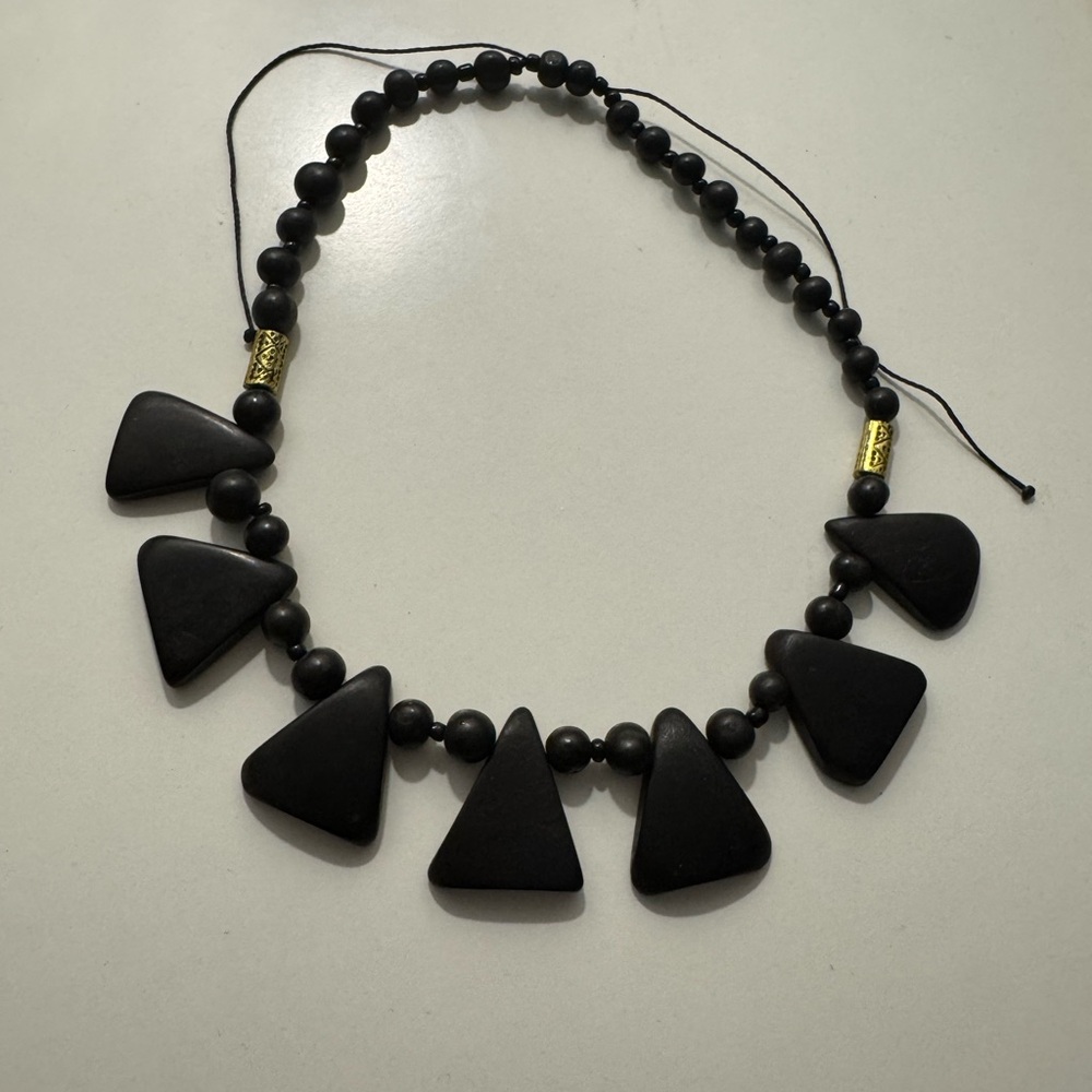 Tribal Wood Beaded Dangle Adjustable Necklace